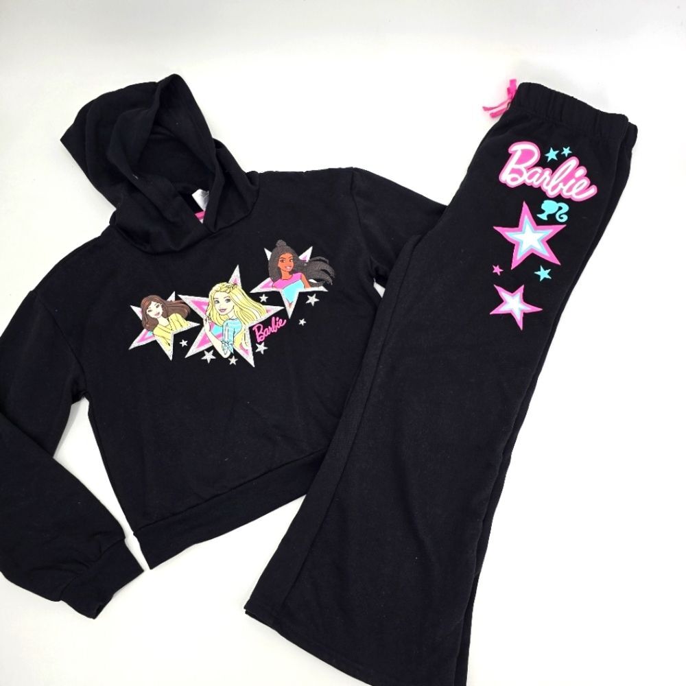 Barbie Girls Matching Fleece 2Pc Set Pullover Hoodie Flare Leg Jogger Size 14/16